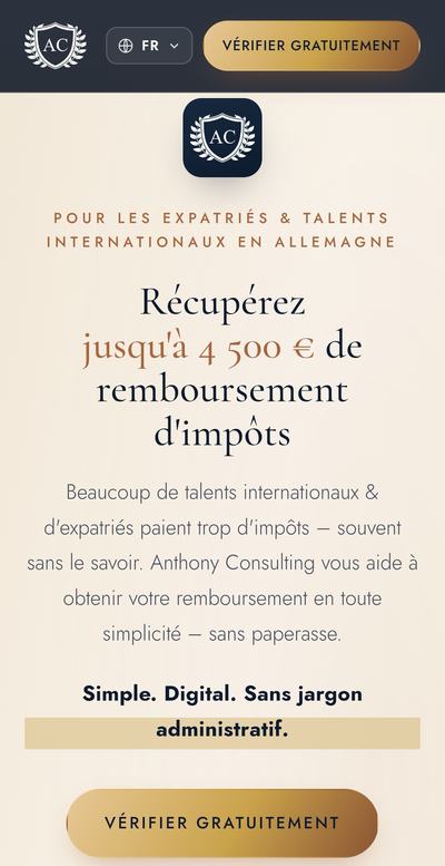 Aperçu du site Anthony Consulting — Tax Refund